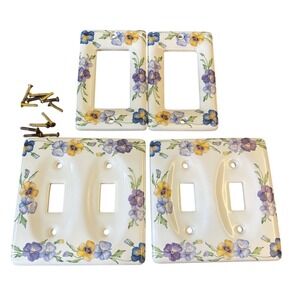 Ceramic Electric Light Switch Plate Double Cover ‎ Violet Flowers Grandma